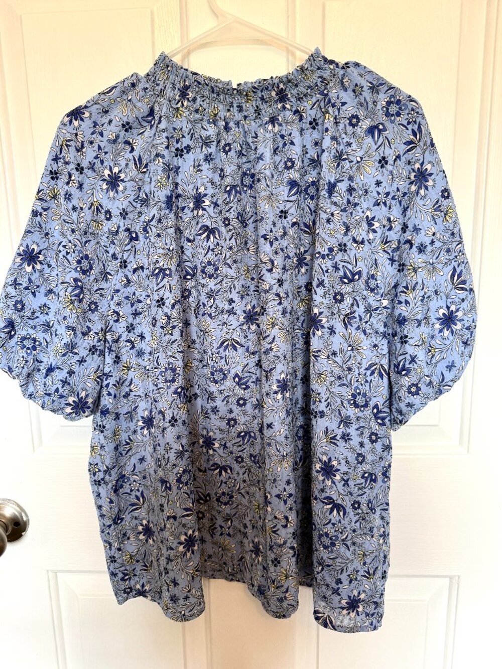 LOFT Blue Floral Mock Blouse